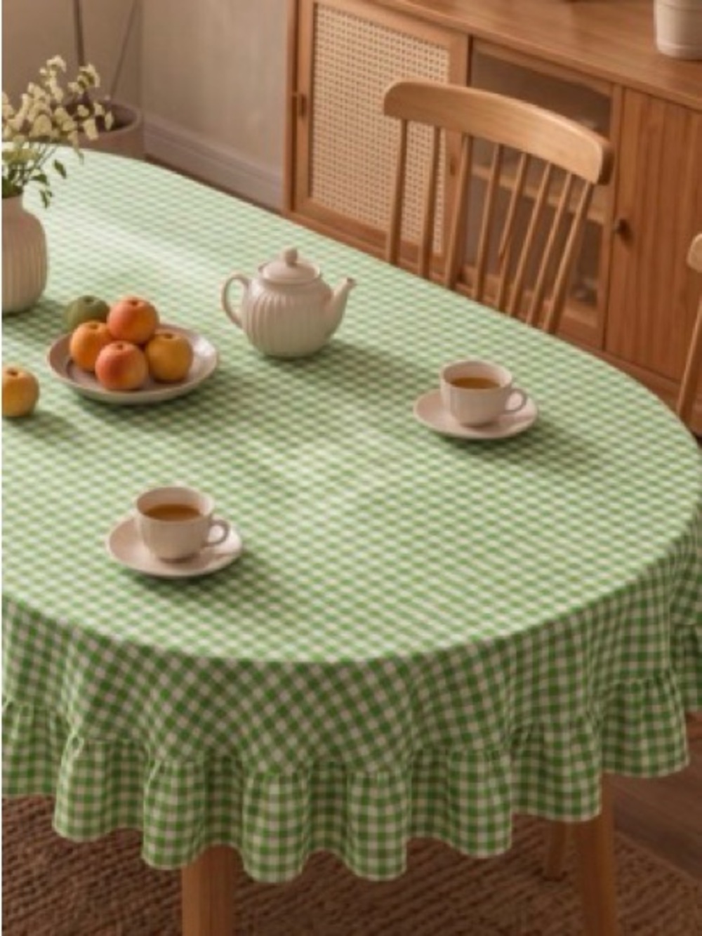 Green Gingham Round Tablecloth - Home Dining 60x84